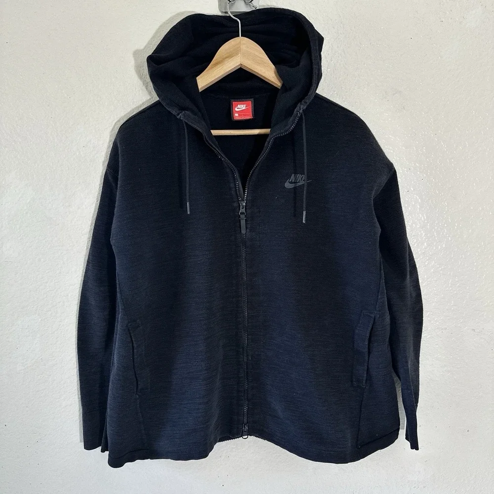 Nike Tech Knit Jacket Womens L Black Full Zip Hooded